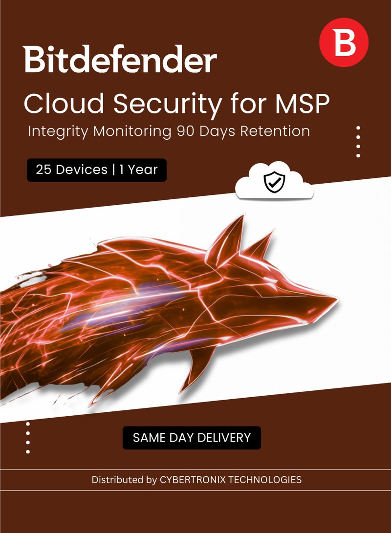 Bitdefender Cloud Security for MSP – Integrity Monitoring 90 Days Retention 25 Devices for 1 Year | Digital License | SAME DAY DELIVERY